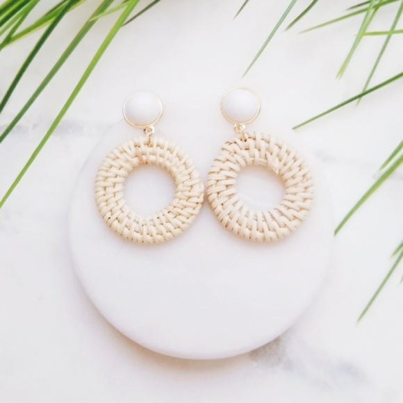 5 for $25 Round Rattan Straw Statement Earrings - Picture 3 of 5